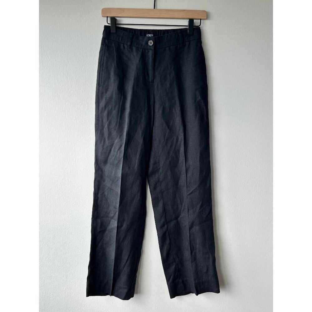 J.Crew Re-Imagined 100% Linen Wide Leg Cropped Pants Black XSP Petite - Picture 2 of 11